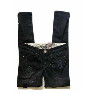 Dollhouse Juniors Black Distressed Studded Skinny Jeans